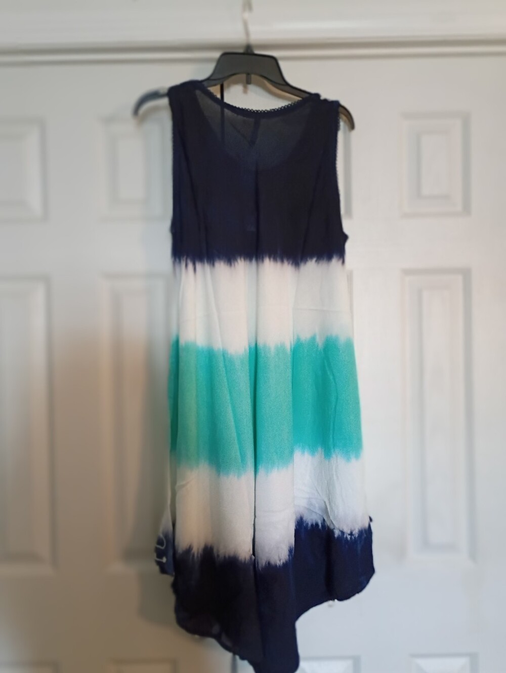 Sleeveless Tie-Dye Midi Dress in Navy, White & Teal